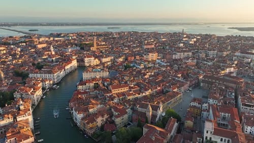 Sunrise Over Venice Aerial View of Grand Canal Gondolas and Boats Italy