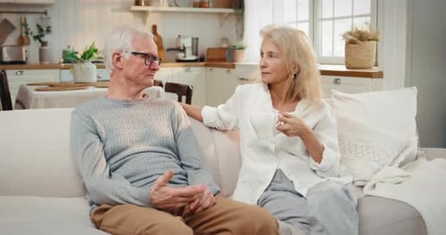Senior Couple Relaxing on Sofa and Conversing