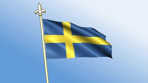 Realistic Sweden Flag Waving on Golden Pole Animation