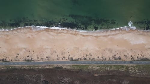 View of the Road Along the Sea Sandy Coast From the Drone