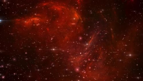 Animated Flying Through Red Nebula and Shining Stars Loop