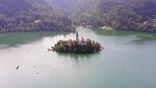 Lake Bled and the Church island of the assumption of Mary
