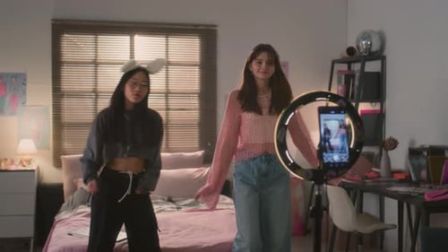 Two Young Women Dancing for Social Media Video
