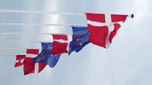 Flags of Denmark and the European Union Fly