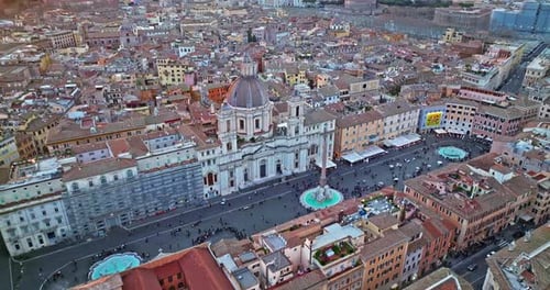 Aerial View of Piazza Navona in Rome Italy on a Sunny Bright Day