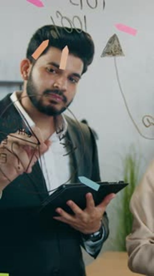 Handsome Two Bearded Men and One Pretty Woman All Creators in Design Office Brainstorming Fresh