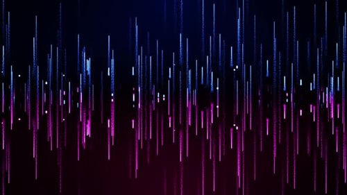 Abstrakter digitaler Hintergrund mit leuchtenden Neonpartikeln von Linien, die sich auf und ab bewegen