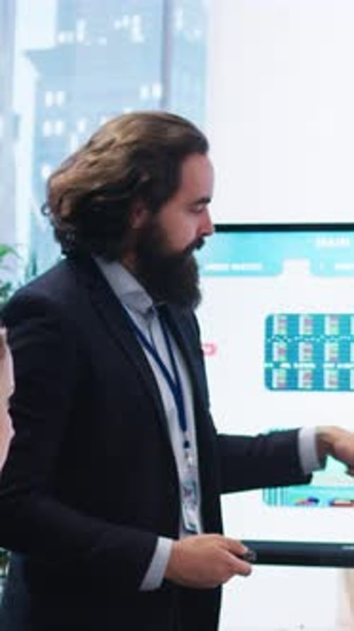 Vertical Video Financial Advisor Presents Detailed Stock Market Analysis to Clients