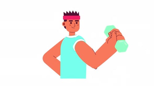 Animated Male Character Lifting Dumbbell in Flat Design