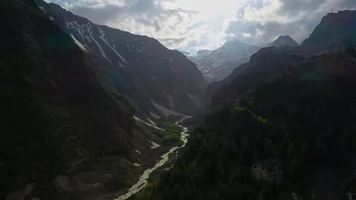 Majestic River in Valley with Mountains and Trees
