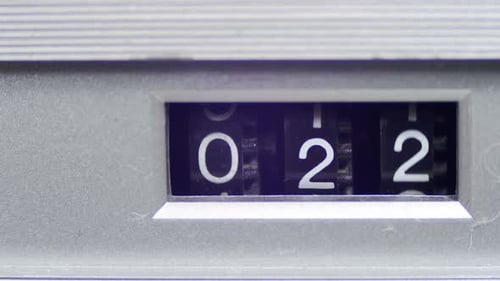 Vintage Counter with Numbers Rotates on the Tape Recorder