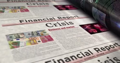 Printing Financial Crisis Newspaper Report Loop Animation