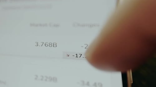 Person Views the Data for Market Cap and Percentage Changes