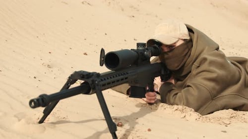 Sniper Taking Precision Shot in Slow Motion High Frame Rate Capture