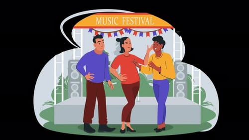 Animated Music Festival Scene with People and Stage