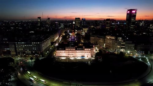 Buenos Aires Argentina. Sunset cityscape landscape of tourism landmark.