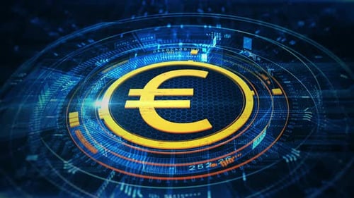 Futuristic Euro Symbol Reveal with Digital HUD Interface Animation