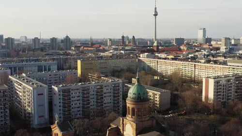 Aerial view of Berlin TV Tower, Germany.