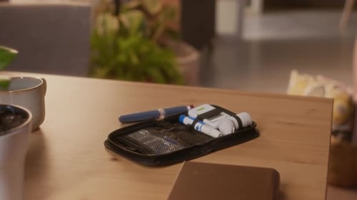 Medical Supplies Diabetes Kit on Table Indoors