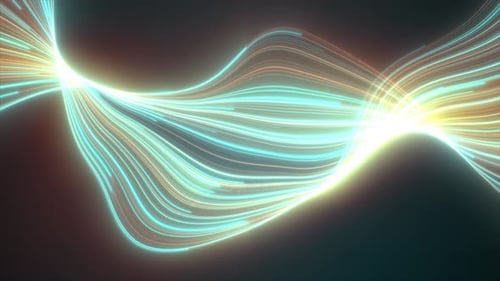 Abstract green glowing flying waves from lines energy magical background