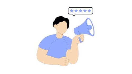 Flat Design Animation: Person with Megaphone and Star Rating