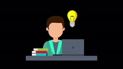 Flat Design Corporate Animation of Person Working and Learning