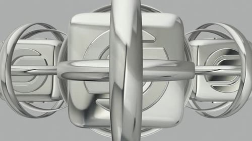 Sleek 3D Abstract Chrome Cubes with Intertwining Metallic Rings