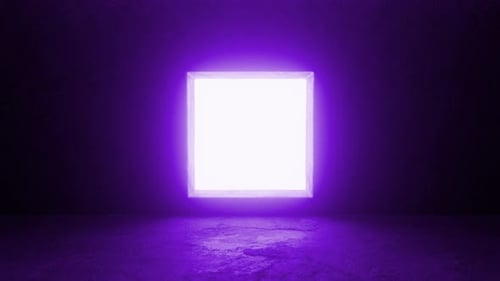 Bright purple square light expanding and becoming a door to white