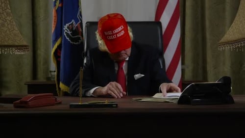 Trump going through documents at his desk in oval office white house HD