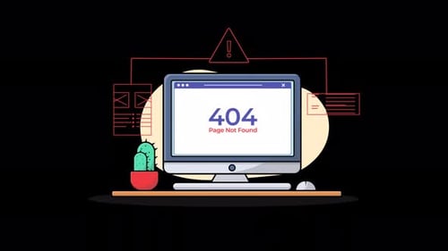 Animated 404 Page Not Found Error on Desktop Computer