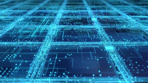 Placa de circuito futurista de processador de máquina neural com muitas camadas lógicas