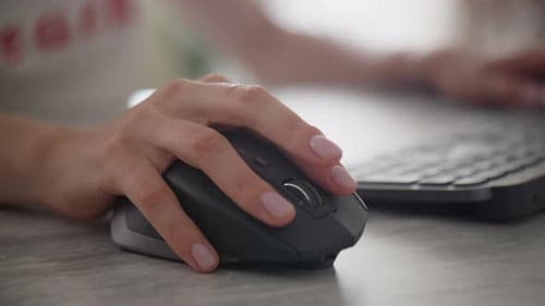 Woman Hands Using Computer Mouse and Typing on Keyboard