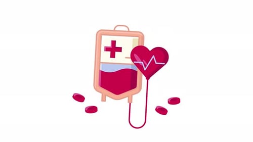 Animated Flat Design Blood Bag and Heartbeat Icon