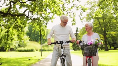 Active Old Age, People and Lifestyle Concept - Happy Senior Couple Riding