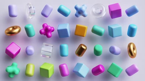 Colorful Floating 3D Abstract Geometric Shapes Loop Background