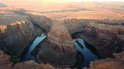 Aerial Shot Of Beautiful Destination, Horseshoe Bend In Arizona At Sunset