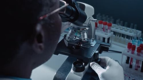 Scientist Using Microscope in Laboratory