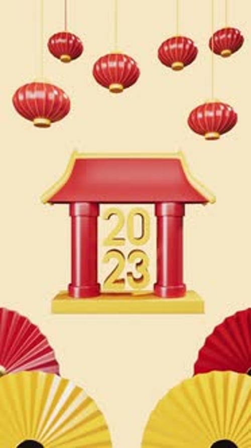 Animated Chinese New Year 2023 Greeting Card with Traditional Decorations