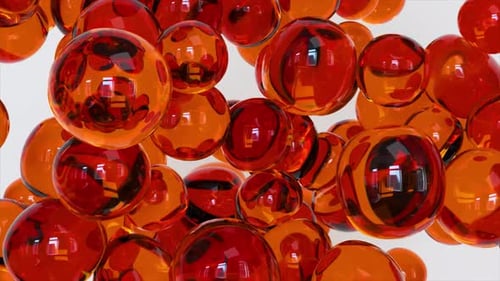 Abstract Floating Orange Red Glass Spheres Background