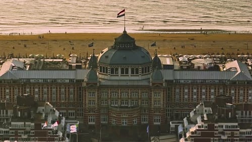 Aerial View of Scheveningen Beach in City Hague Scheveningen Pier and Famous Ferris Wheel Skyview De