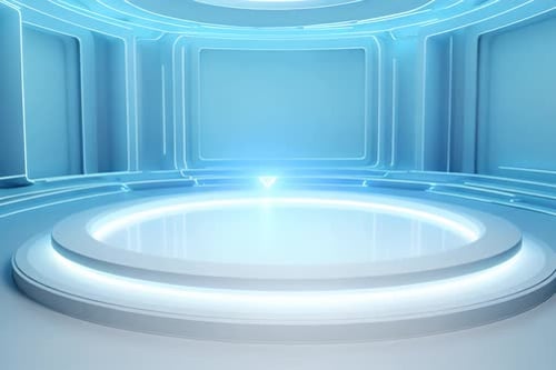 podium Futuristic showcase with platform for product displaying. Empty modern stage display