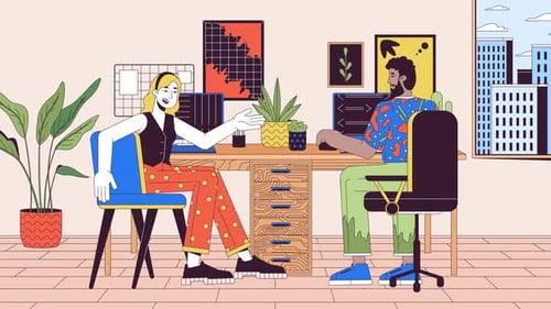 Animated People Discussing in Flat Design Office