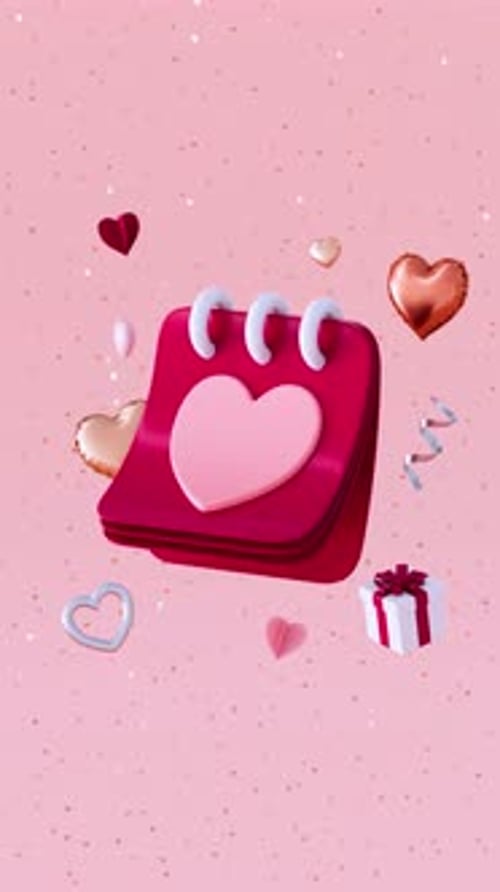 Valentines Day looping video for social media stories or post with floating calendar