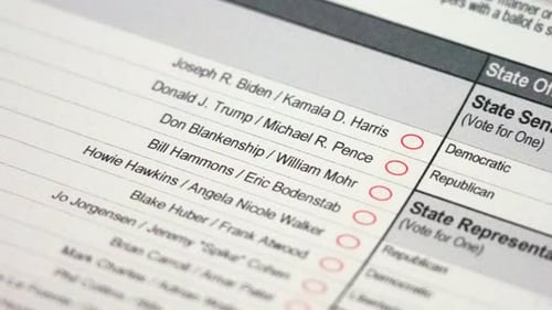 United States 2020 Blank Presidential Election Ballot, Donald Trump and Joe Biden Red Circles Close