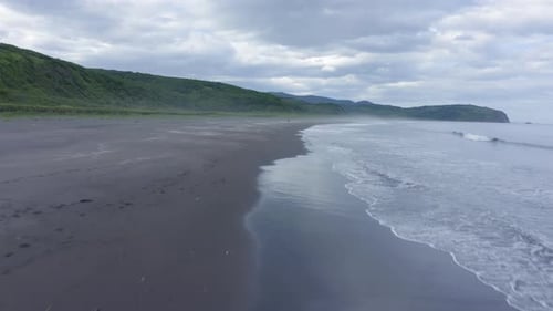 Khalaktyrsky Beach with Black Sand on Kamchatka Peninsula Russia Pacific Ocean