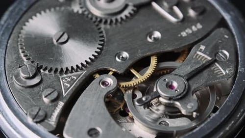 Watch Gears and Mechanism Rotating Close Up