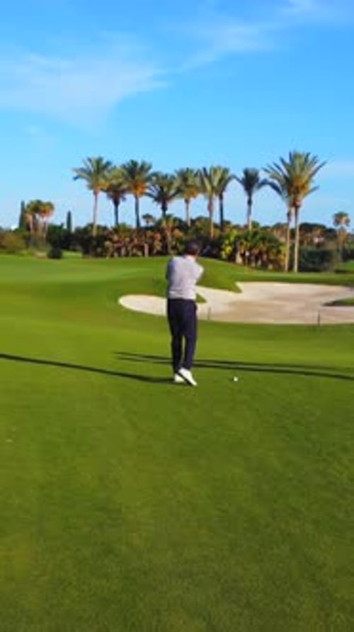 Man Playing Golf on Tropical Course