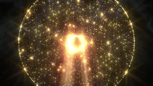 Kreisende Animation mit goldenen glitzernden Partikeln
