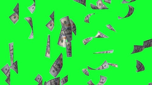 Us 100 Dollar Currency Falling Green Screen Background