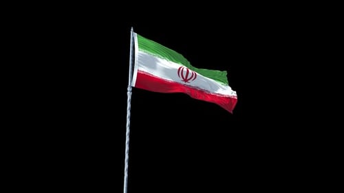 Iran Flag Waving Realistic With Sky With Alpha Channel